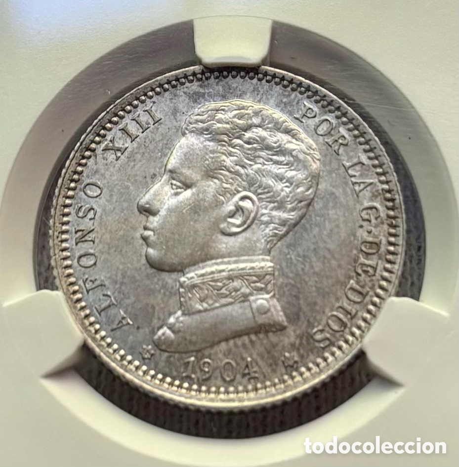 Monedas de Espa&ntilde;a: Moneda PLATA 1 Peseta 1904 *(19-04) Alfonso XIII. Certificada NCV AU58