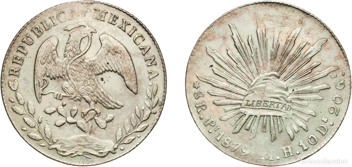Monedas de Espa&ntilde;a: Mexico Federal Republic 1879 Pi MH 8 Reales Silver (.903) San Lu&iacute;s Potos&iacute; Mint 27.07g AU KM 377.12