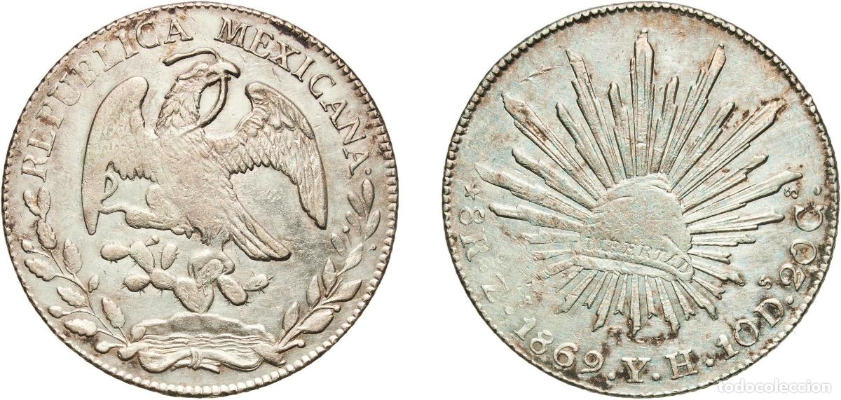 Monedas de Espa&ntilde;a: Mexico Federal Republic 1869 Zs YH 8 Reales Silver (.903) Casa de Moneda de Zacatecas Mint 27.05g X