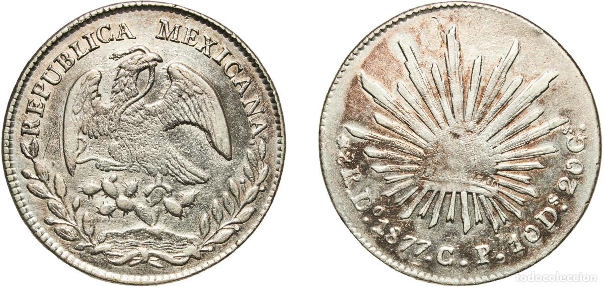 Monedas de Espa&ntilde;a: Mexico Federal Republic 1877 Do CP 8 Reales Silver (.903) Durango Mint 26.7g XF KM 377.4