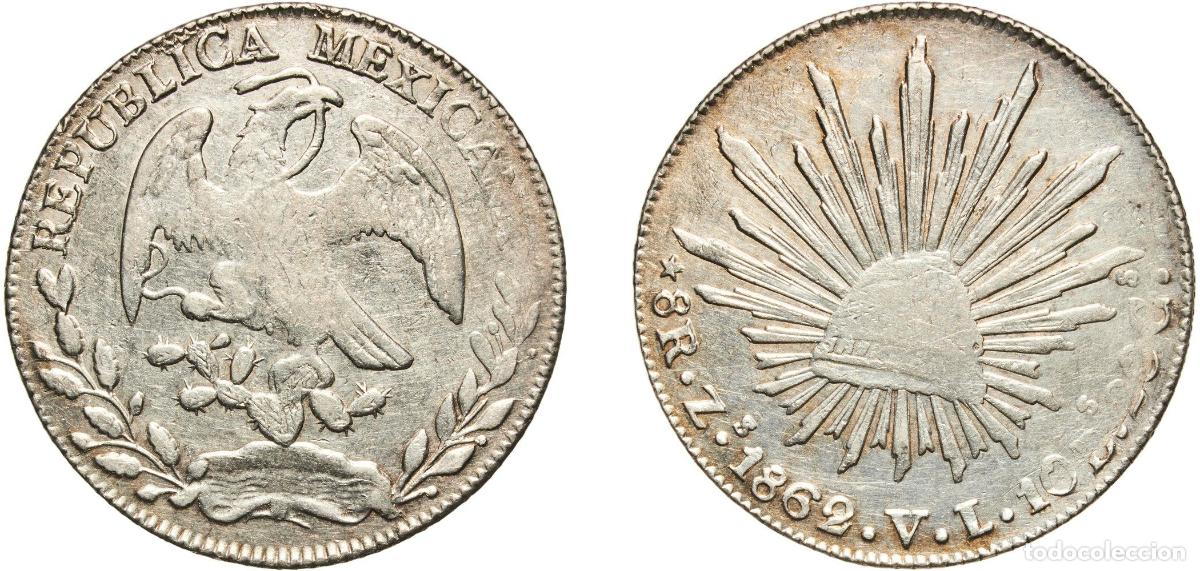Monedas de Espa&ntilde;a: Mexico Federal Republic 1862 Zs VL 8 Reales Silver (.903) Casa de Moneda de Zacatecas Mint 26.62g V
