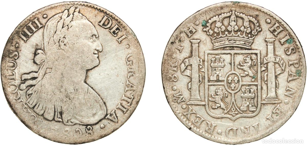 Monedas de Espa&ntilde;a: Mexico Spanish colony 1808 TH 8 Reales - Carlos IV Silver (.896) Mexican Mint 26.59g VF KM 109
