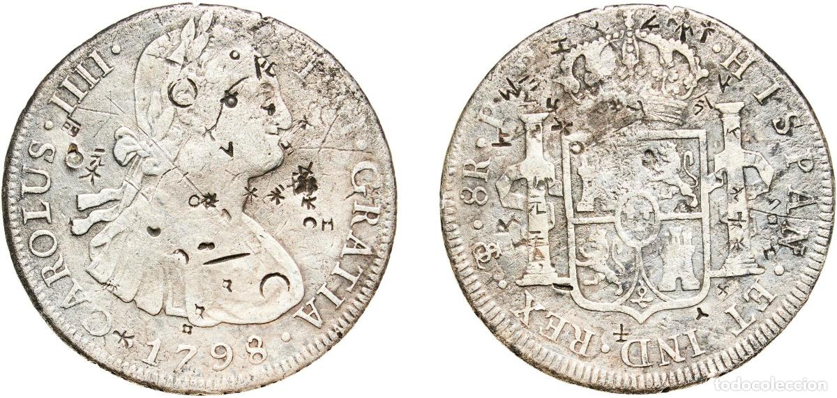 Monedas de Espa&ntilde;a: Bolivia Spanish colony 1798 PTS PP 8 Reales - Charles IV Silver (.896) Potosi Mint 26.16g VF Chopma