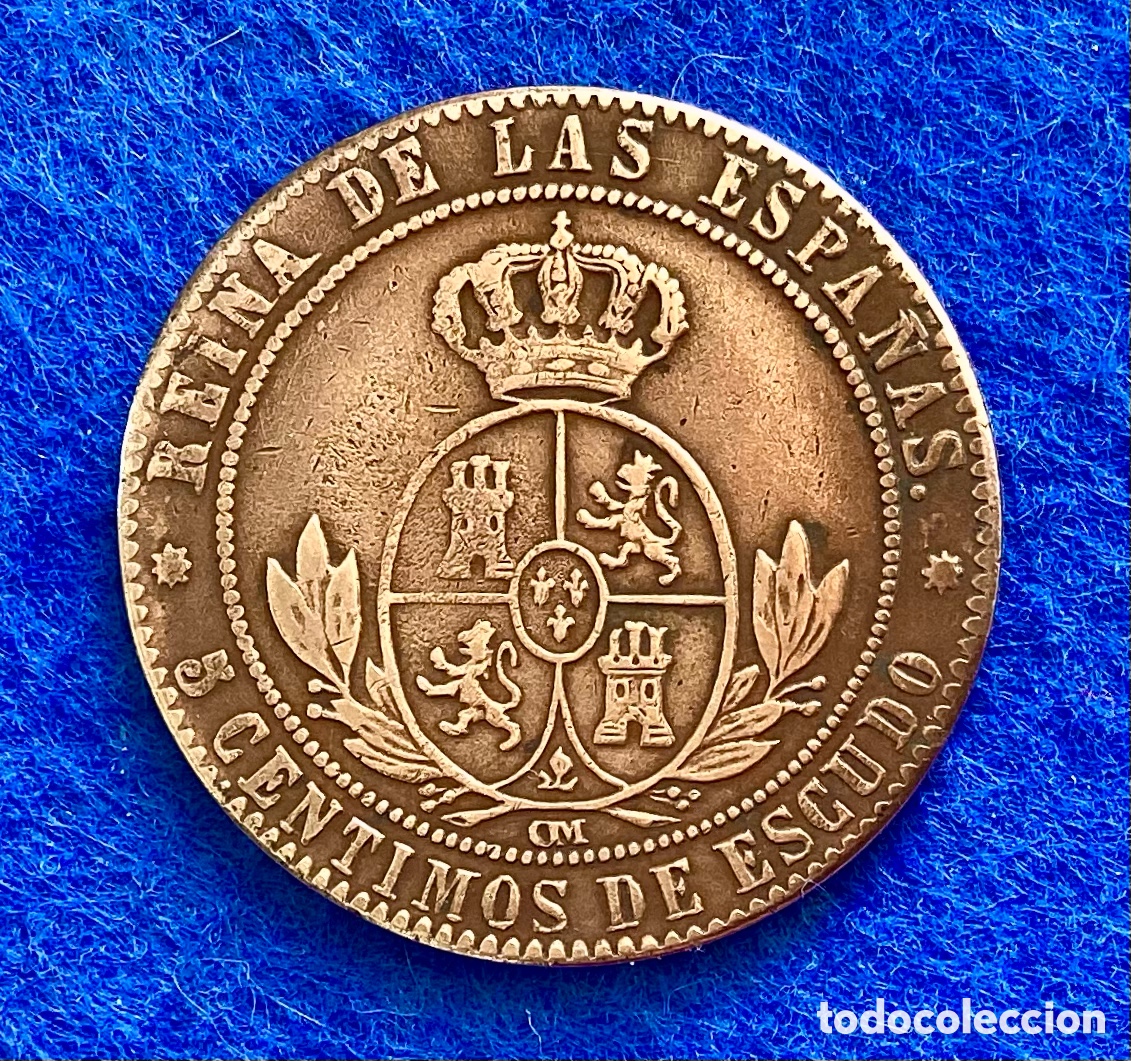 Monedas de Espa&ntilde;a: 5 C&Eacute;NTIMOS DE ESCUDO 1868. BARCELONA. REINA ISABEL II. ENCAPSULADA