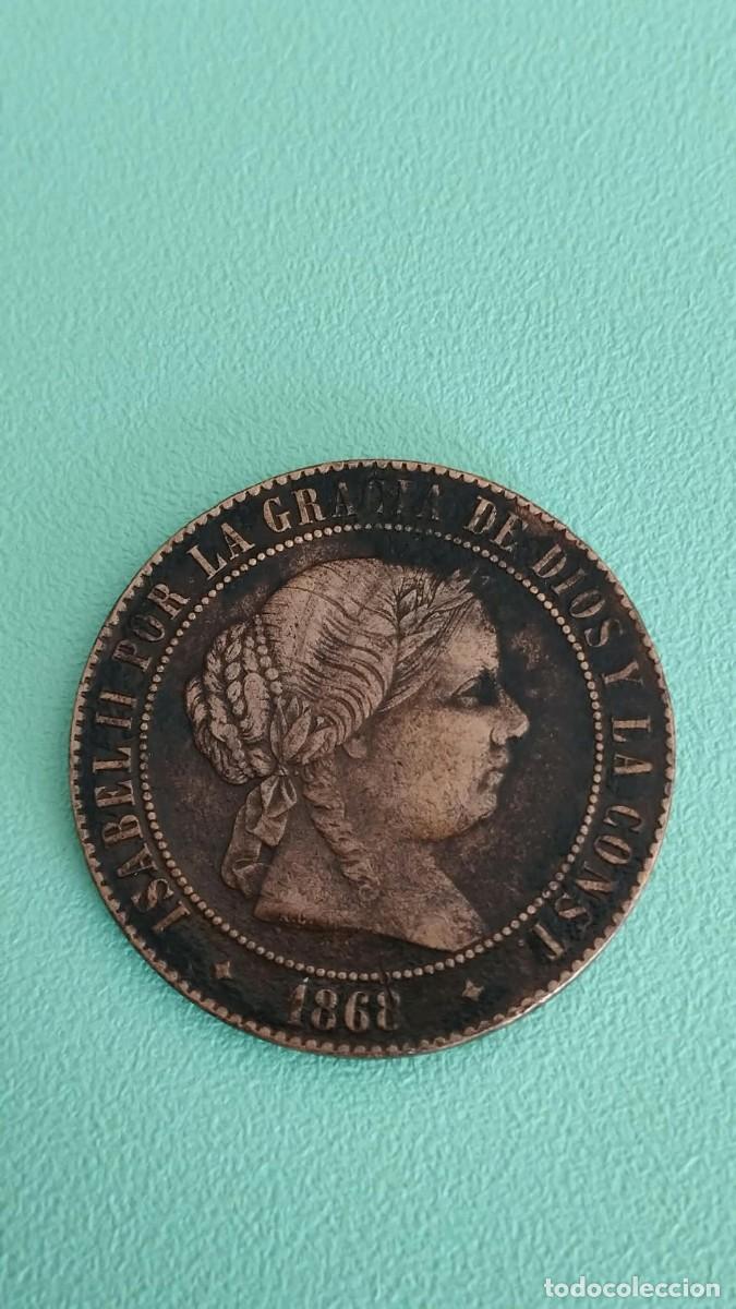 Monedas de Espa&ntilde;a: Moneda de 5 C&eacute;ntimos de Escudo 1868 OM - Isabel II - Ceca de Jubia (Estrella de 4 puntas)
