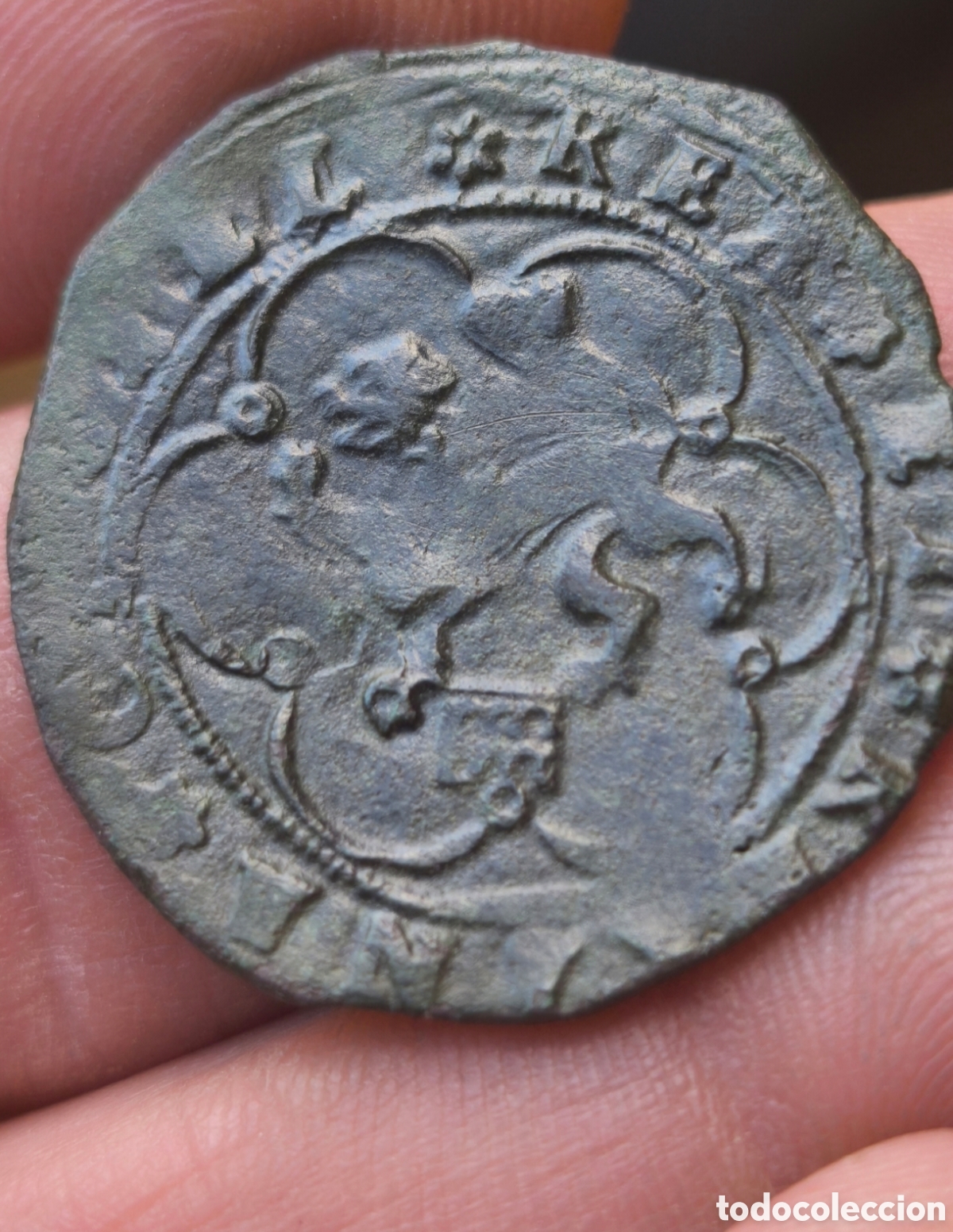 Monedas de Espa&ntilde;a: Reyes Catolicos 4 maravedis Segovia acueducto
