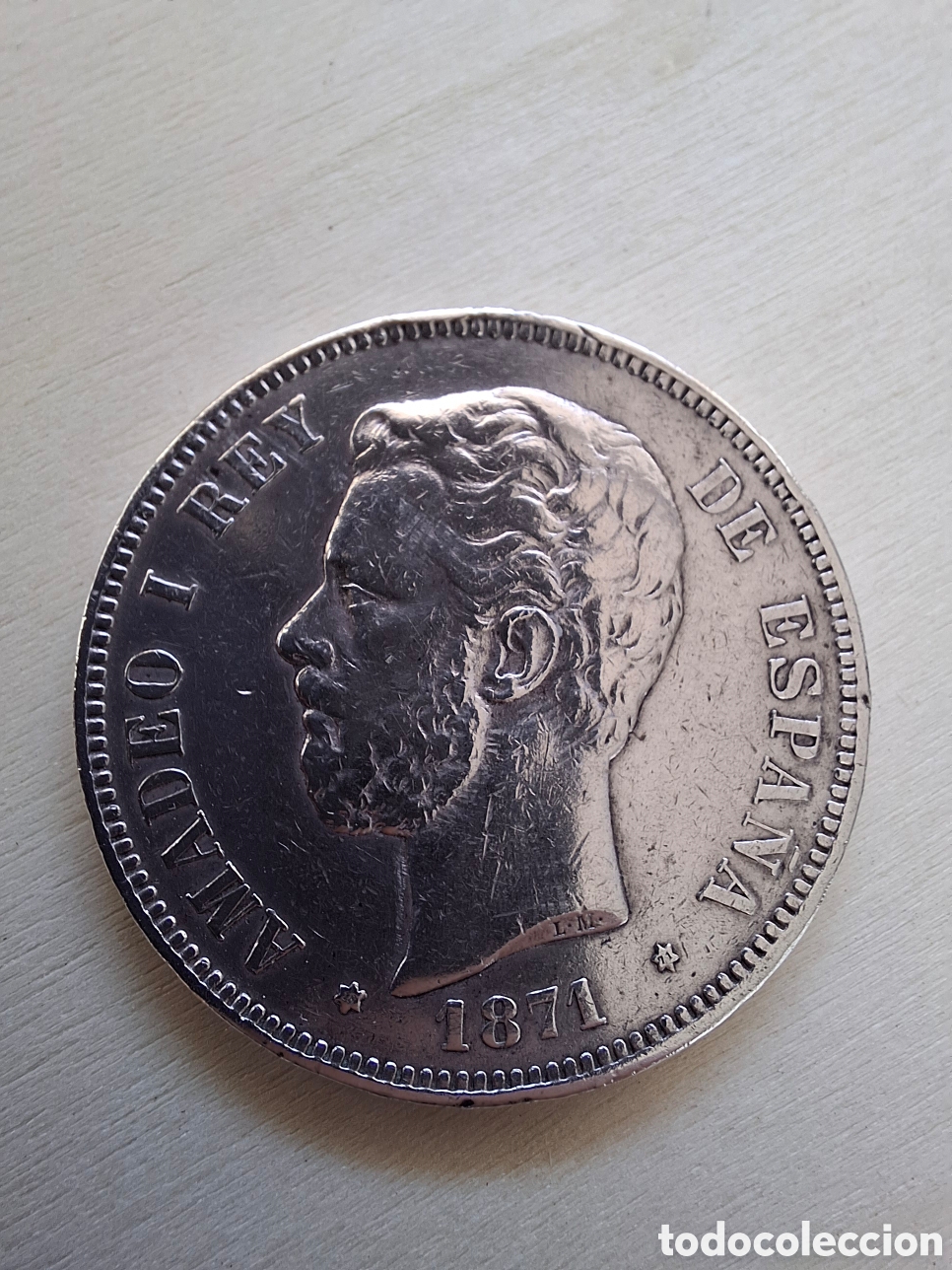 Monedas de Espa&ntilde;a: moneda de 5 pesetas de 1871 amadeo primero