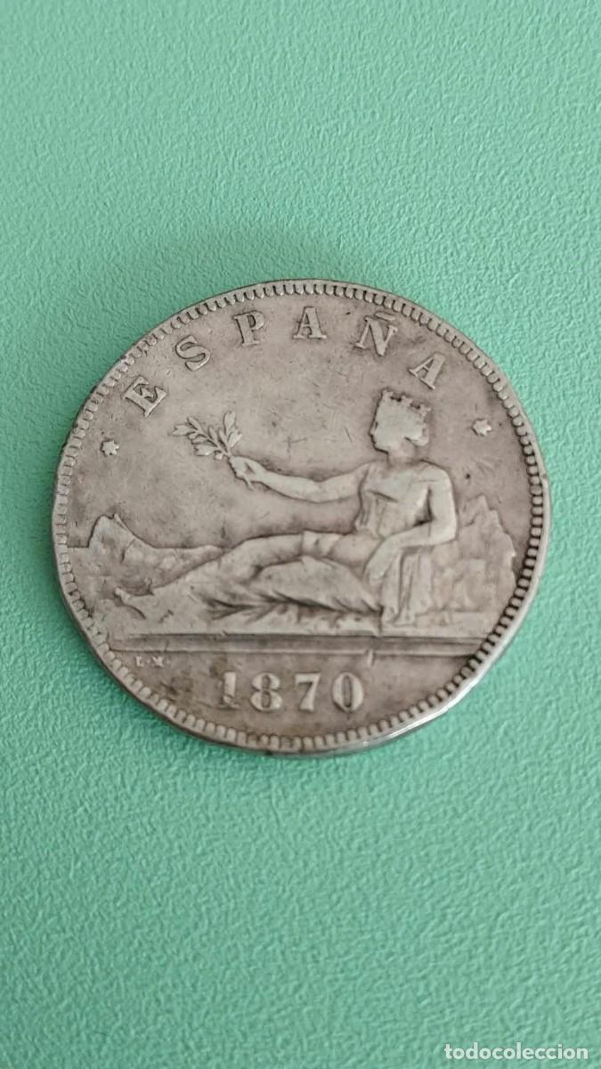 Monedas de Espa&ntilde;a: Moneda de 5 Pesetas 1870 - Gobierno Provisional - Estrellas Ilegibles por Desgaste
