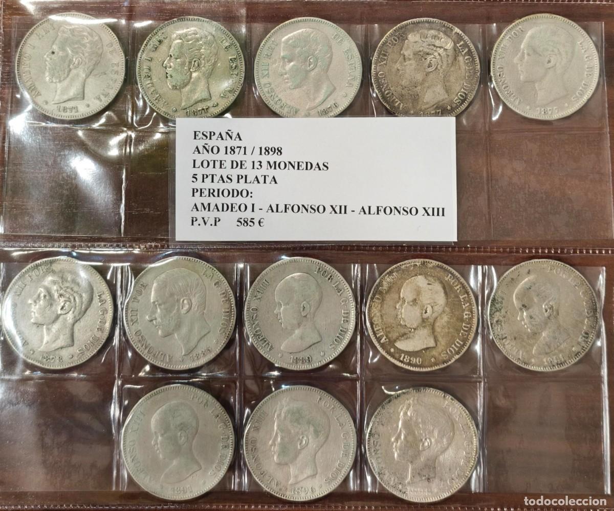 Monedas de Espa&ntilde;a: ESPA&Ntilde;A. A&Ntilde;O 1871/1898. LOTE DE 13 MONEDAS DE 5 PTAS PLATA. PESO 321,1 GR