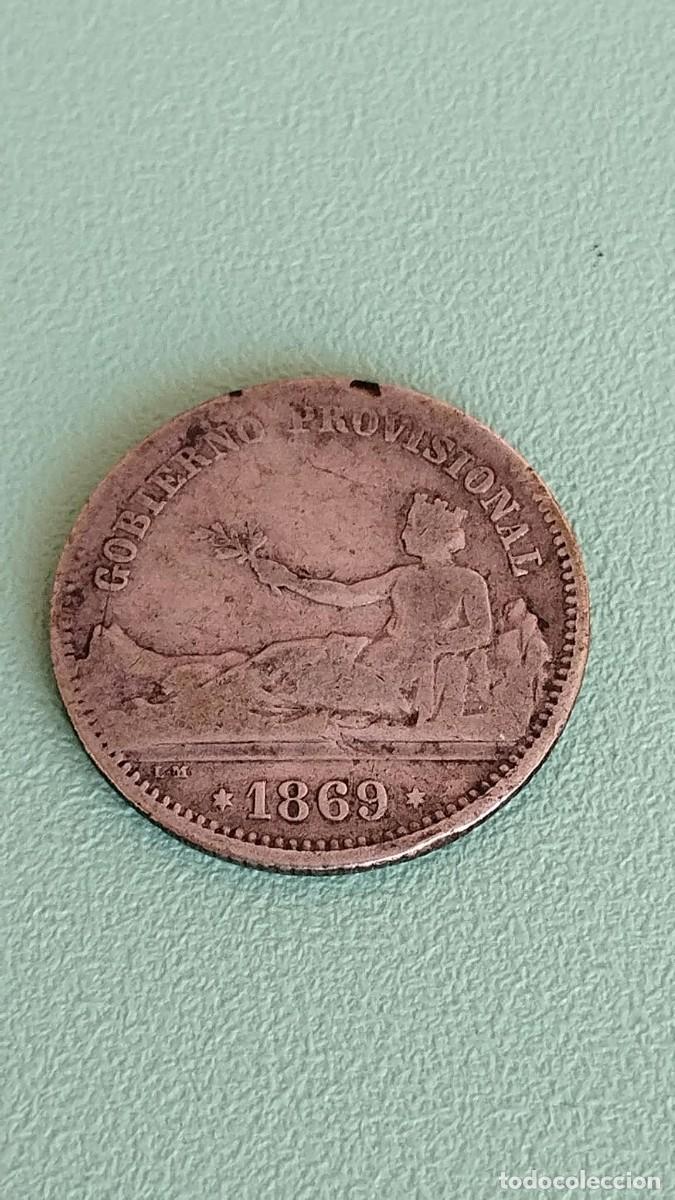Monedas de Espa&ntilde;a: Moneda de plata - 1 Peseta 1869 - Gobierno Provisional - Estrellas Ilegibles por Desgaste