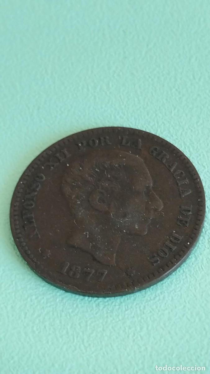 Monedas de Espa&ntilde;a: Moneda de cobre - 5 C&eacute;ntimos 1877 OM - Alfonso XII - Barcelona - Original