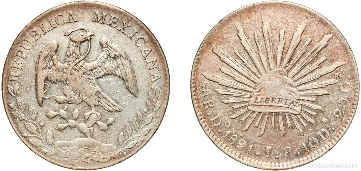 Monedas de Espa&ntilde;a: Mexico Federal Republic 1891 Do JP 8 Reales Silver (.903) Durango Mint (1487000) 26.95g XF KM 377.4
