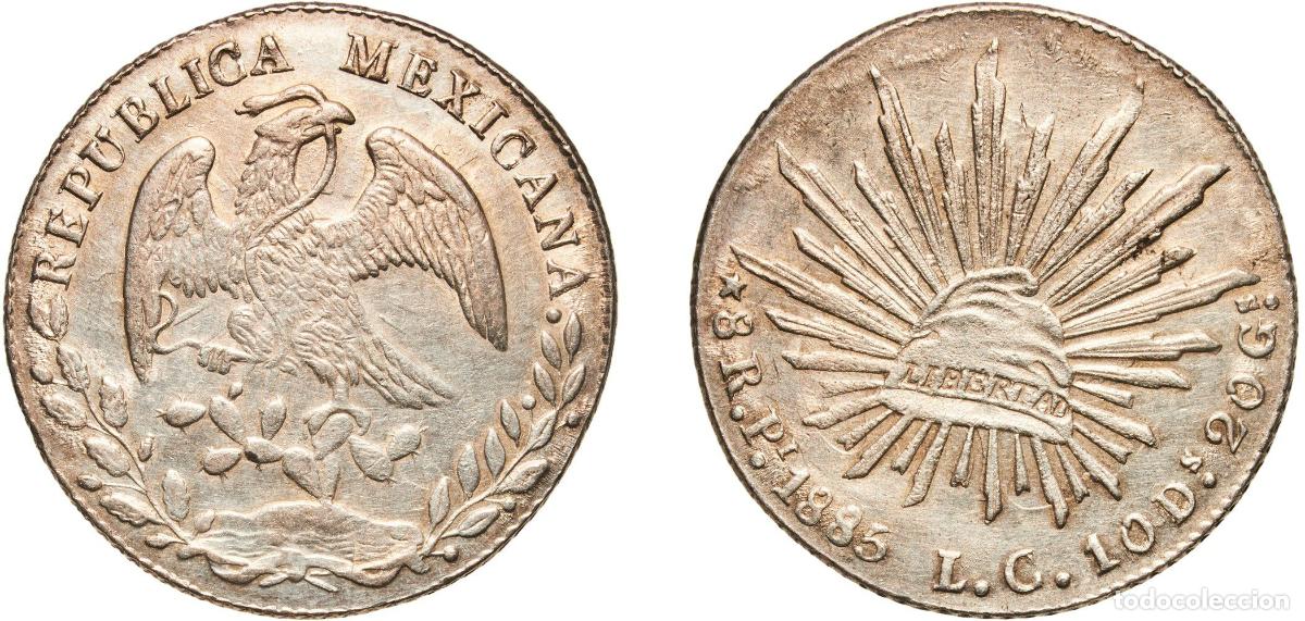 Monedas de Espa&ntilde;a: Mexico Federal Republic 1885 Pi LC 8 Reales Silver (.903) San Lu&iacute;s Potos&iacute; Mint 27g AU KM 377.12