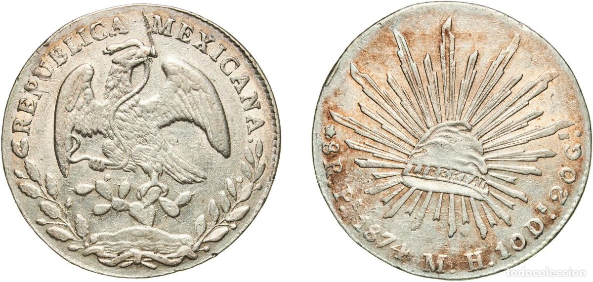 Monedas de Espa&ntilde;a: Mexico Federal Republic 1874 Pi MH 8 Reales Silver (.903) San Lu&iacute;s Potos&iacute; Mint 27.03g AU Scratches