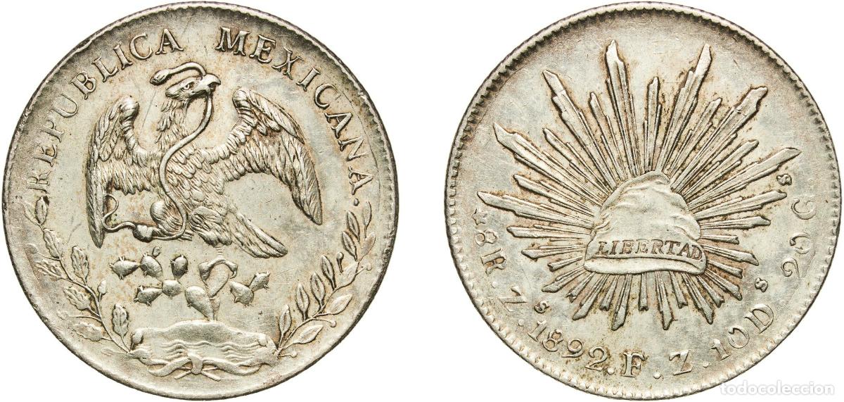 Monedas de Espa&ntilde;a: Mexico Federal Republic 1892 Zs FZ 8 Reales Silver (.903) Casa de Moneda de Zacatecas Mint (4238000