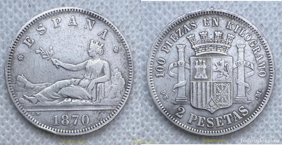 Monedas de Espa&ntilde;a: 5503 ESPA&Ntilde;A 1870 2 PESETAS GOBIERNO PROVISIONAL 1870 *75