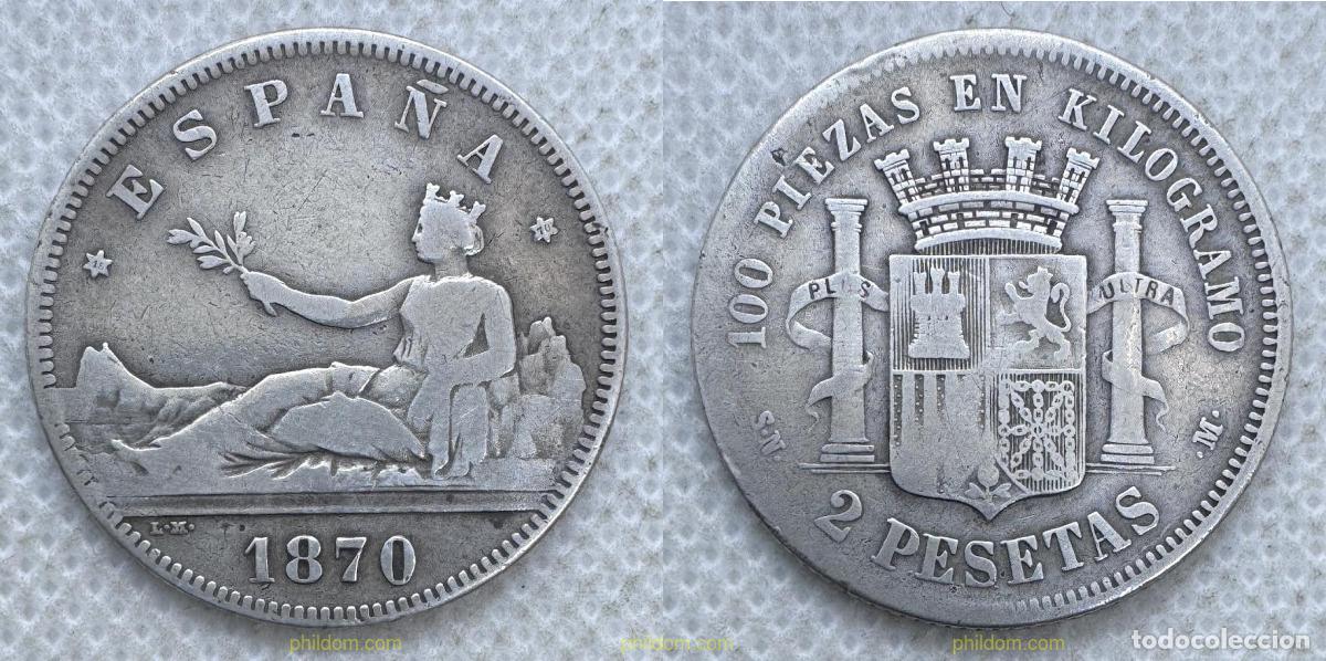 Monedas de Espa&ntilde;a: 5637 ESPA&Ntilde;A 1870 2 Pesetas Gobierno Provisional 1870 *73