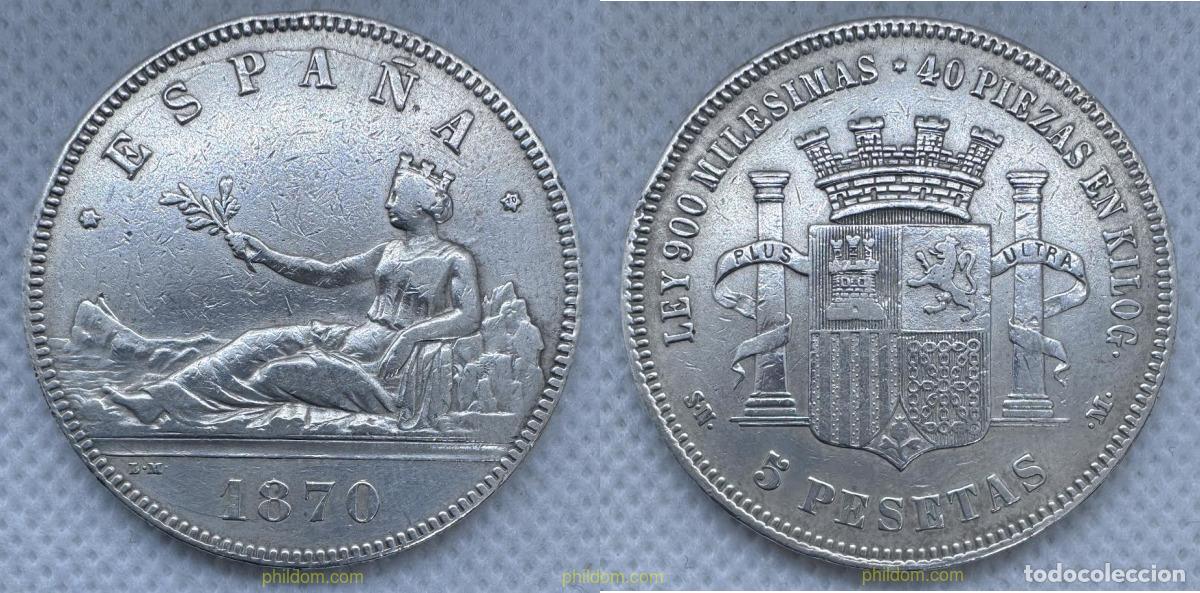 Monedas de Espa&ntilde;a: 5193 ESPA&Ntilde;A 1870 5 PESETAS GOBIERNO PROVISIONAL 1870 *70 SM M