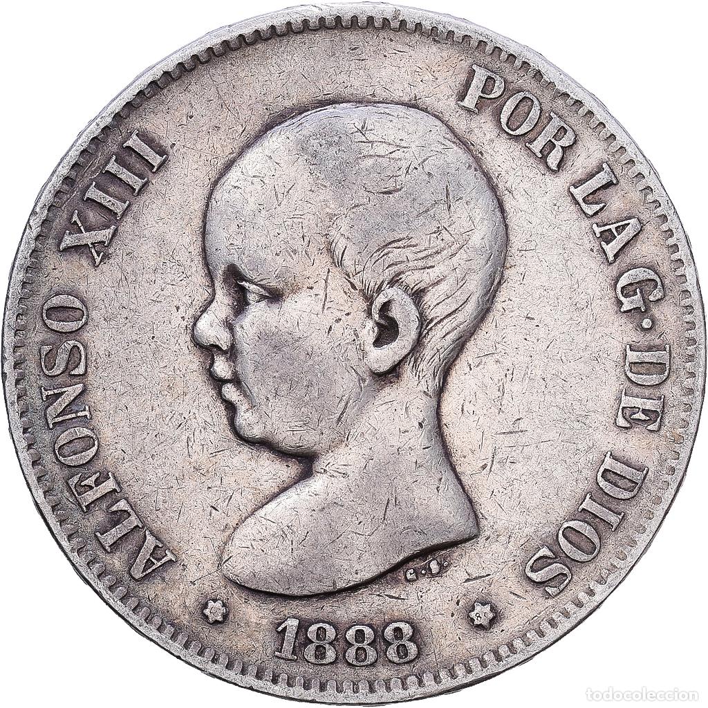 Monedas de Espa&ntilde;a: [#1552376] Espa&ntilde;a, Alfonso XIII, 5 Pesetas, 1888, Madrid, Plata, MBC, KM:689