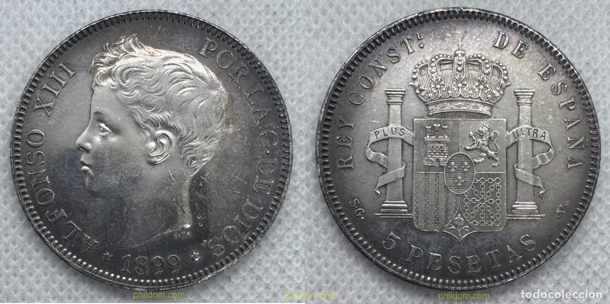 Monedas de Espa&ntilde;a: 5559 ESPA&Ntilde;A 1899 ALFONSO XIII 5 PESETAS 1899 18-99 MADRID SG V