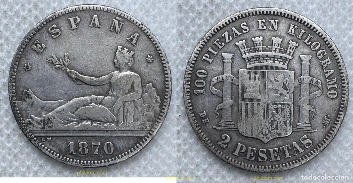 Monedas de Espa&ntilde;a: 5507 ESPA&Ntilde;A 1870 2 PESETAS GOBIERNO PROVISIONAL 1870 *74