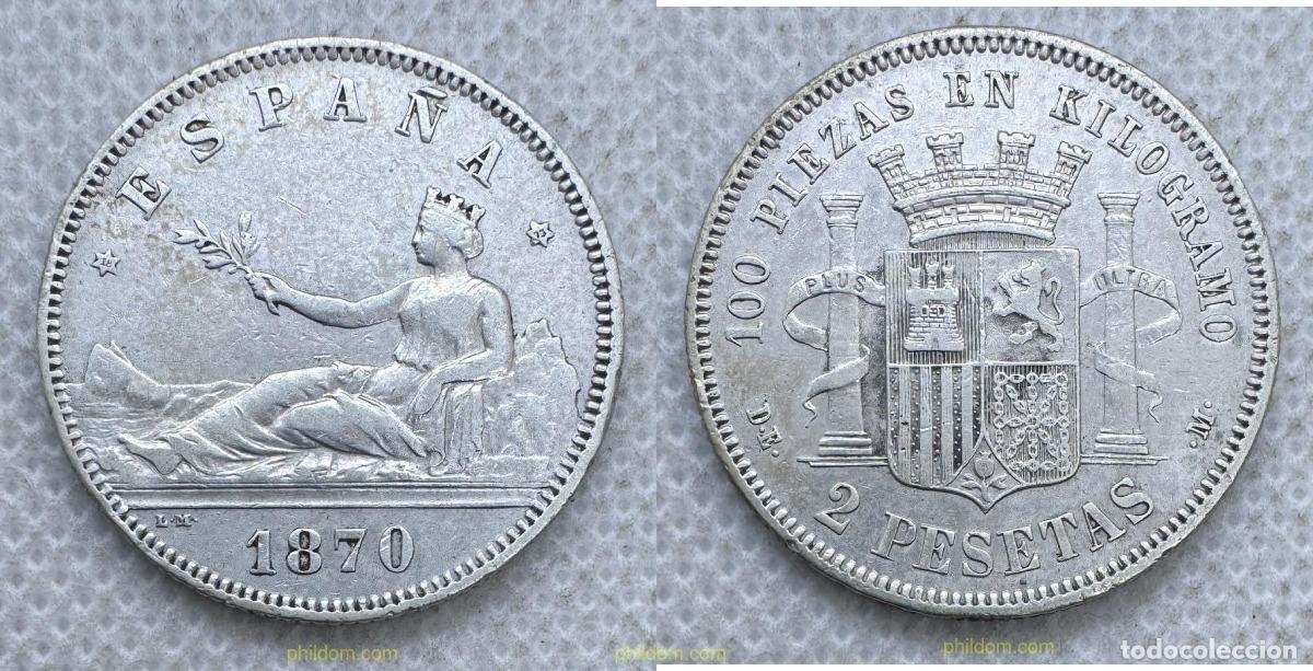 Monedas de Espa&ntilde;a: 5506 ESPA&Ntilde;A 1870 2 Pesetas Gobierno Provisional 1870 *73