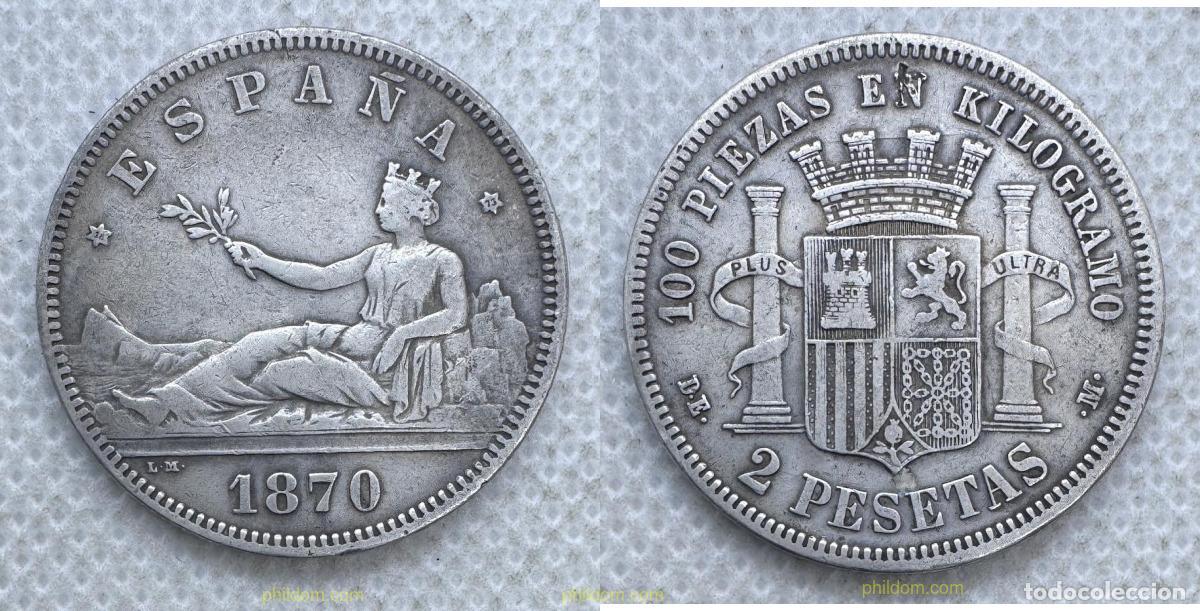 Monedas de Espa&ntilde;a: 5505 ESPA&Ntilde;A 1870 2 Pesetas Gobierno Provisional 1870 *73