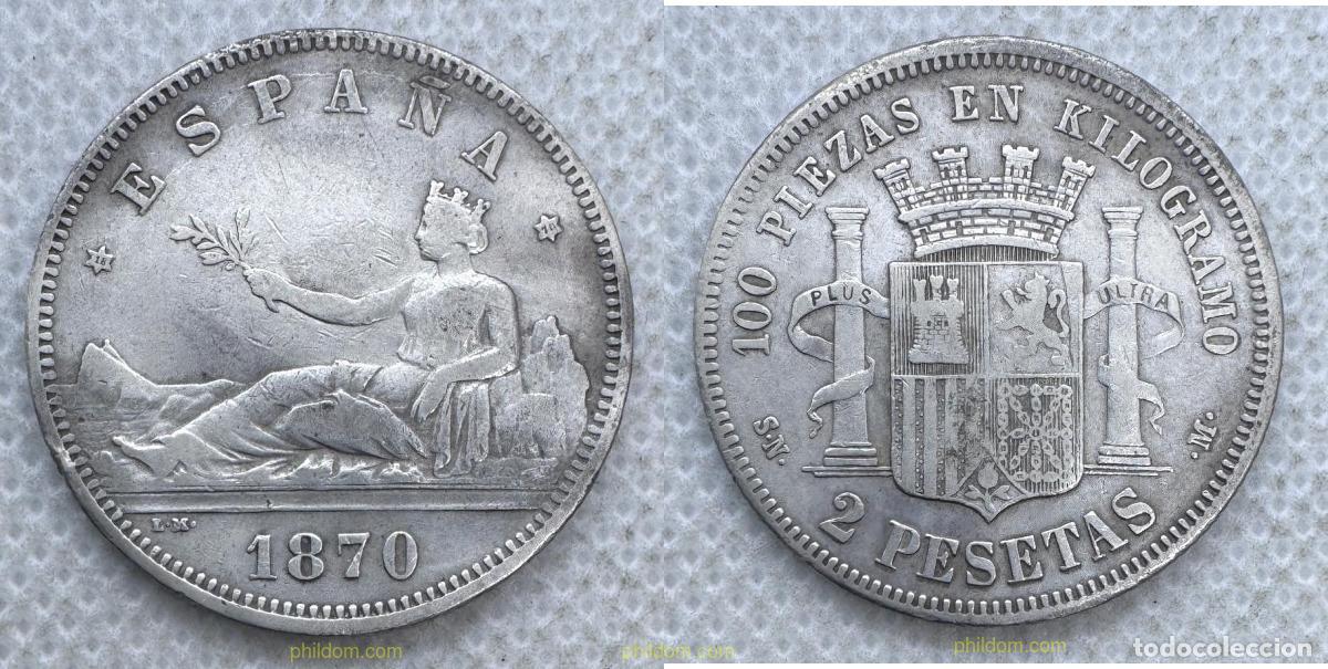Monedas de Espa&ntilde;a: 5636 ESPA&Ntilde;A 1870 2 Pesetas Gobierno Provisional 1870 *73