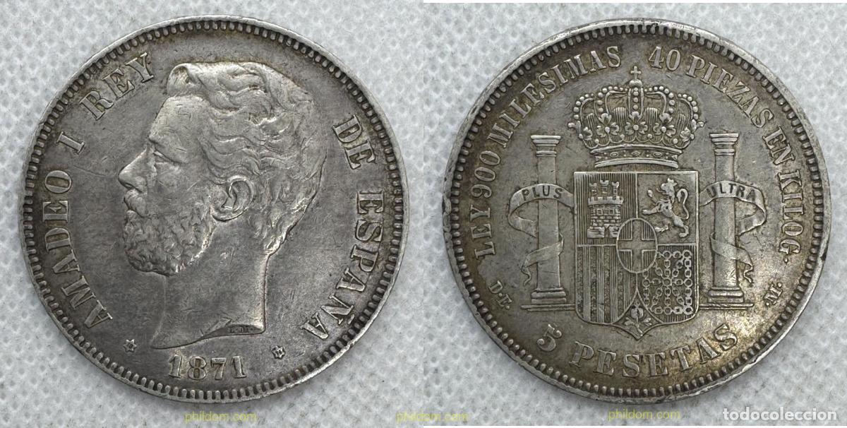 Monedas de Espa&ntilde;a: 5511 ESPA&Ntilde;A 1871 5 Pesetas Amadeo I - 1871 18-74 Madrid DE M