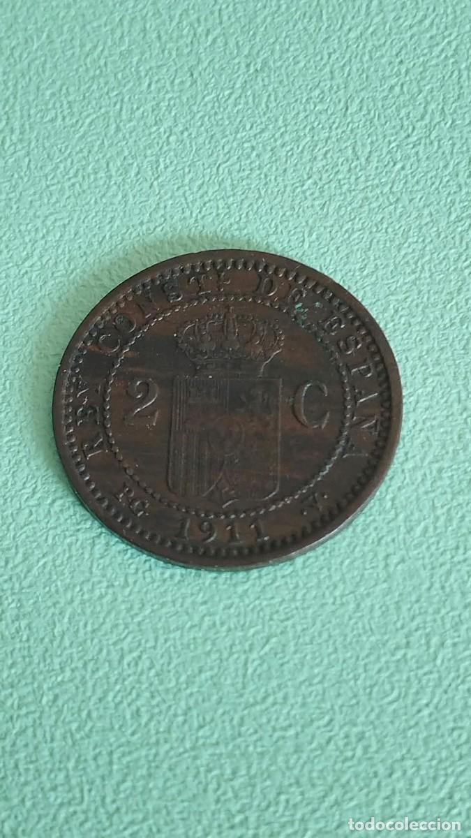 Monedas de Espa&ntilde;a: Moneda de bronce - 2 C&eacute;ntimos 1911 SM V - Alfonso_XIII - Madrid - A&ntilde;o Escaso - Original