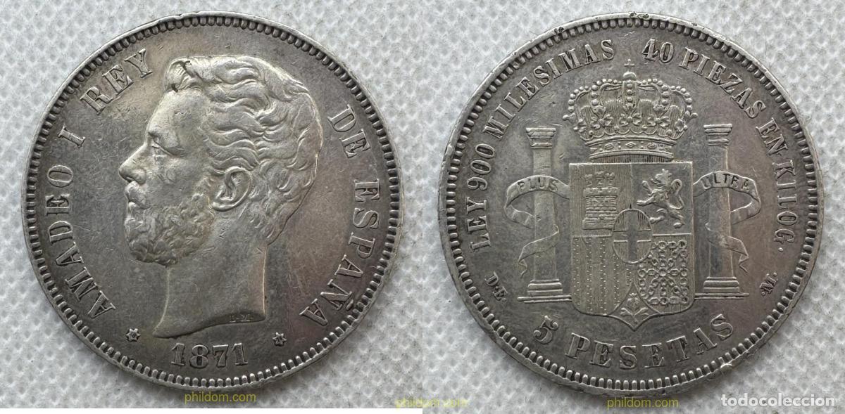 Monedas de Espa&ntilde;a: 5521 ESPA&Ntilde;A 1871 5 Pesetas Amadeo I - 1871 18-74 Madrid DE M