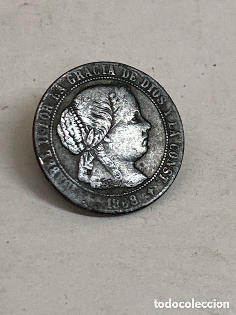 Monedas de Espa&ntilde;a: moneda espa&ntilde;ola de cobre de la &eacute;poca de la reina Isabel II acu&ntilde;ada en 1868