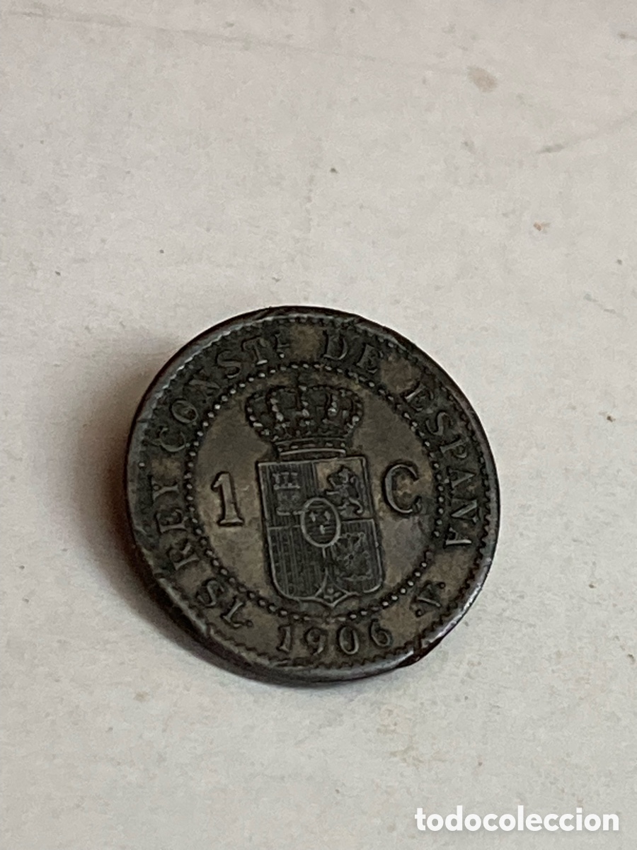 Monedas de Espa&ntilde;a: moneda espa&ntilde;ola de 1 c&eacute;ntimo de Alfonso XIII del a&ntilde;o 1906