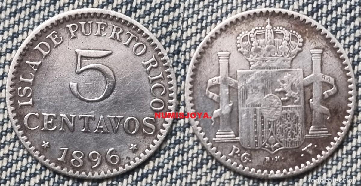 Monedas de Espa&ntilde;a: Espa&ntilde;a ALFONSO XIII 5 centavos plata 1896 de Puerto Rico. Peso 1,25 gr. BONITA - ESCASA.