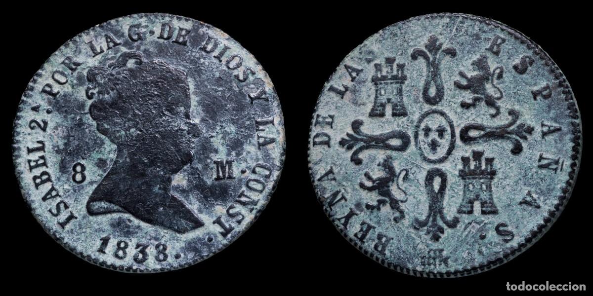 Monedas de Espa&ntilde;a: 1838, 8 Maravedis Isabella II, Segovia Mint - 29 mm / 9,92 gr.