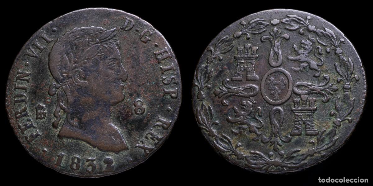 Monedas de Espa&ntilde;a: 1832, 8 Maravedis Ferdinand VII, Segovia Mint - 29 mm / 12,12 gr.