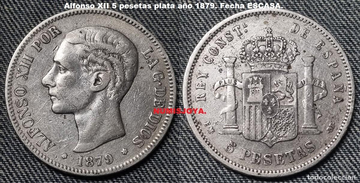 Monedas de Espa&ntilde;a: Alfonso XII. 5 pesetas plata a&ntilde;o 1879 EMM. Peso actual 24,72 gr. FECHA ESCASA.