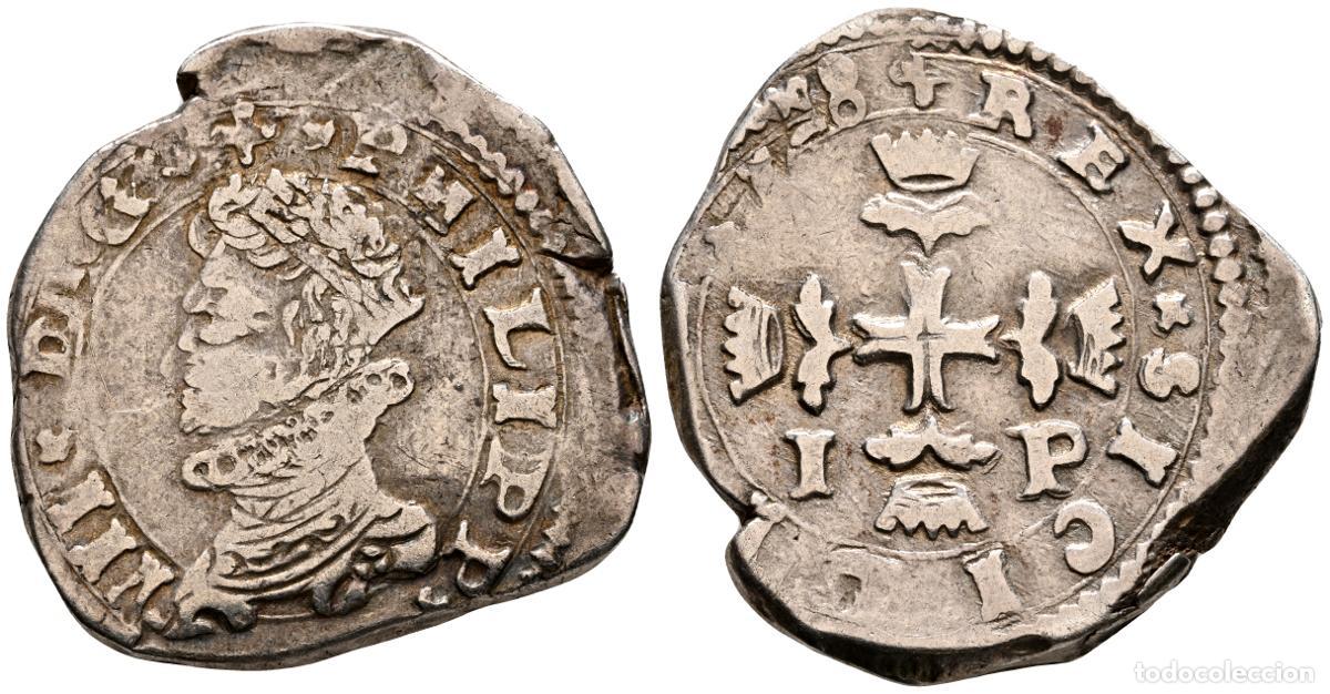 Moedas de Espanha: FELIPE III (1598-1621). 3 Taris. (Ar. 7,69g/25mm). 1618. Messina IP. (Vicenti 120). MBC.. FELIPE III