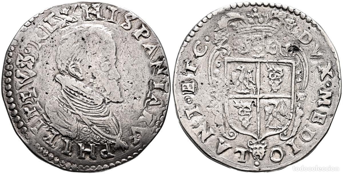 Moedas de Espanha: FELIPE II (1556-1598). Ducat&oacute;n. (Ar. 28,09g/39mm). S/D. Mil&aacute;n. (Crippa 13). MBC-. Limpiada. . FELIPE