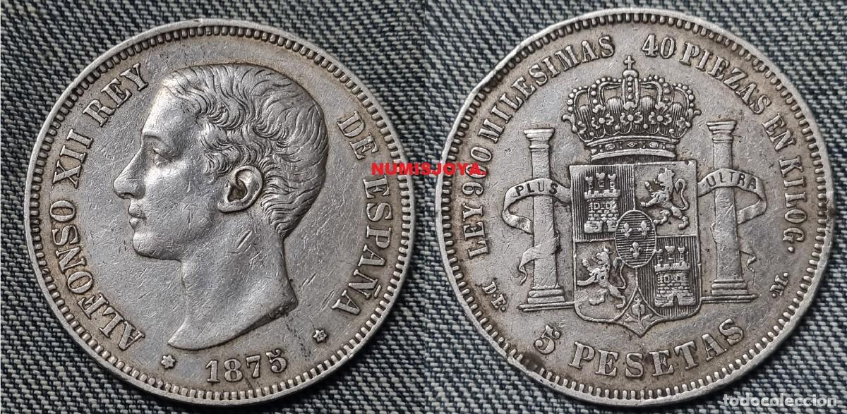 Monedas de Espa&ntilde;a: Alfonso XII moneda de 5 pesetas PLATA a&ntilde;o 1875*1875. Peso 25,02 gr. MUY ACEPTABLE.