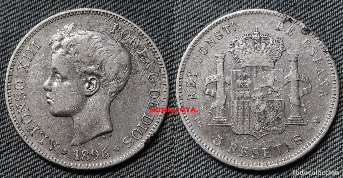Monedas de Espa&ntilde;a: Alfonso XIII 5 pesetas PLATA a&ntilde;o 1896*1896 PG L. Peso actual 24,83 gr.