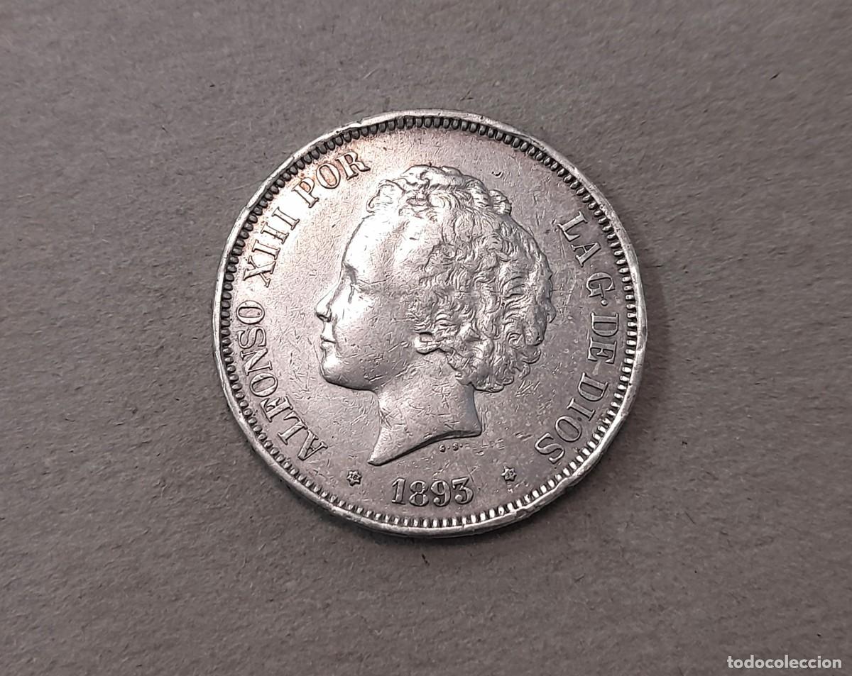 Monedas de Espa&ntilde;a: Alfonso XIII, 5 Pesetas 1893 PG L, *18*93. Rara