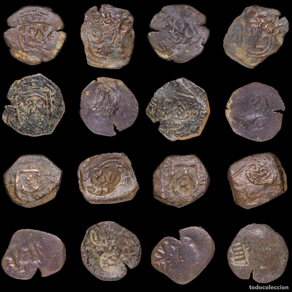 Monedas de Espa&ntilde;a: 17th-Century Spanish Copper Counterstamps (Spanish Cob), 8 Coins Lot