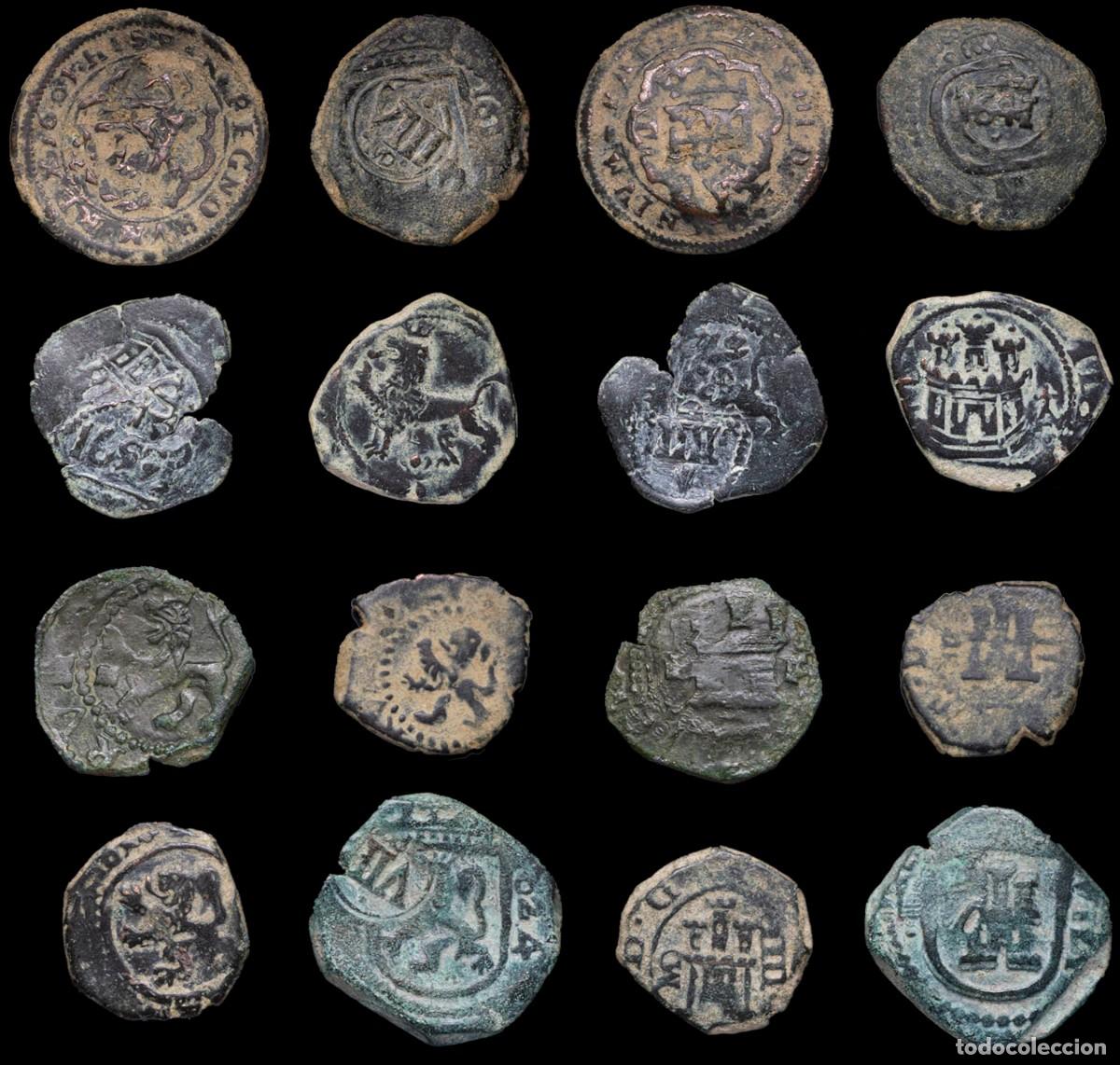 Monedas de Espa&ntilde;a: 17th-Century Spanish Copper Counterstamps (Spanish Cob), 8 Coins Lot