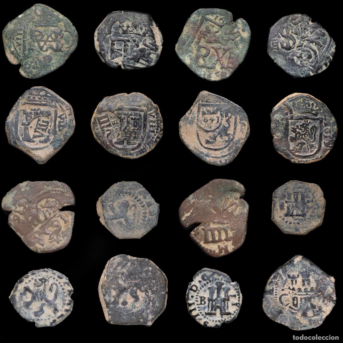 Monedas de Espa&ntilde;a: 17th-Century Spanish Copper Counterstamps (Spanish Cob), 8 Coins Lot