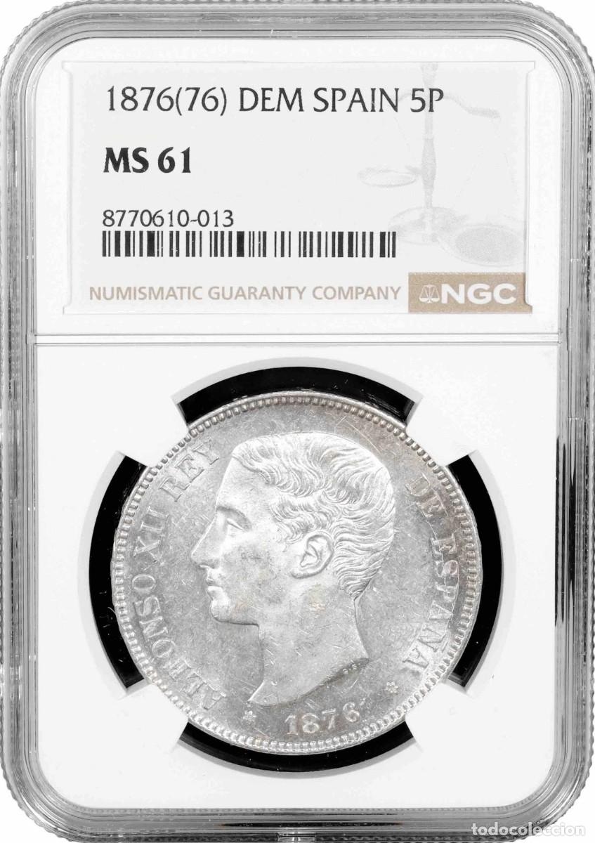 Monedas de Espa&ntilde;a: ALFONSO XII. 5 PESETAS 1876. NGC MS 61. SIN CIRCULAR. SC.