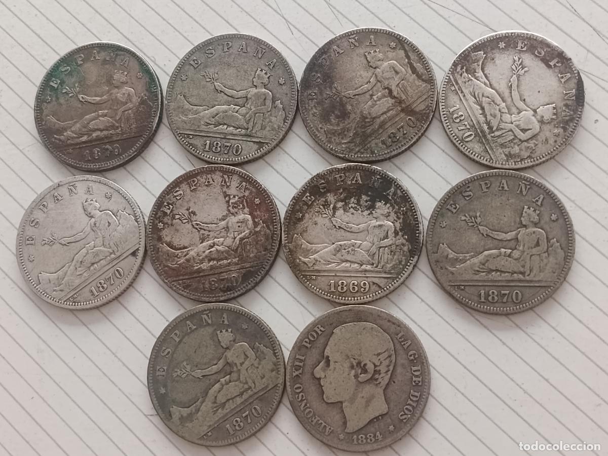 Monedas de Espa&ntilde;a: 10 monedas de 2 pesetas de plata, &rdquo;pesetones&rdquo;