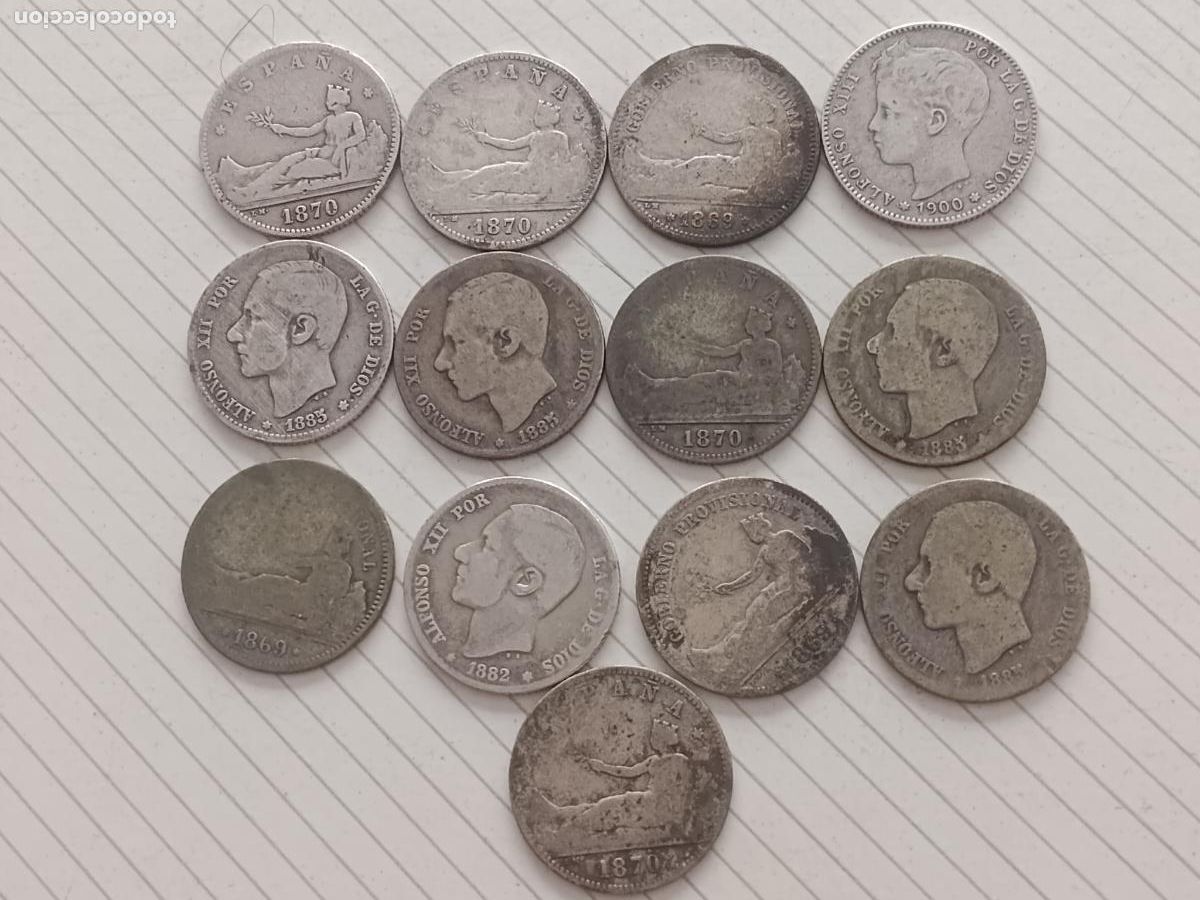 Monedas de Espa&ntilde;a: 13 monedas de 1 peseta de plata. Arras - Foto 1