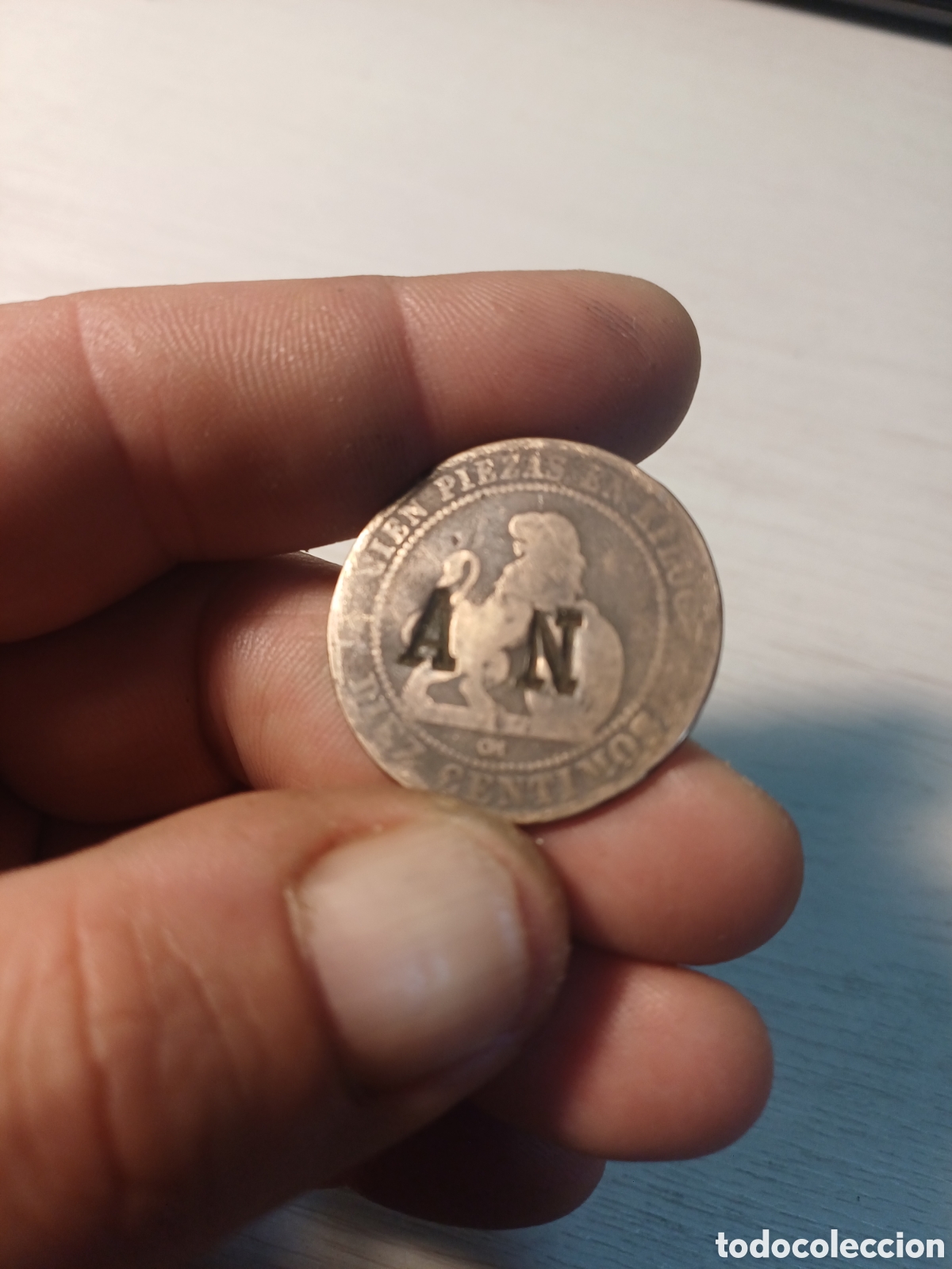 Monedas de Espa&ntilde;a: MONEDA BRONCE DIEZ CENTIMOS 1870, RESELLADA CON LAS SIGLAS A.N.