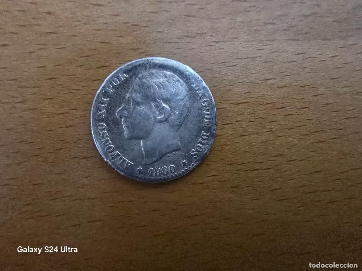 Moedas de Espanha: 50 C&Eacute;NTIMOS DE 1880....ALFONSO XII....2,5 GRAMOS DE PLATA....BONITA...LM.S301...LA DE LAS FOTOS